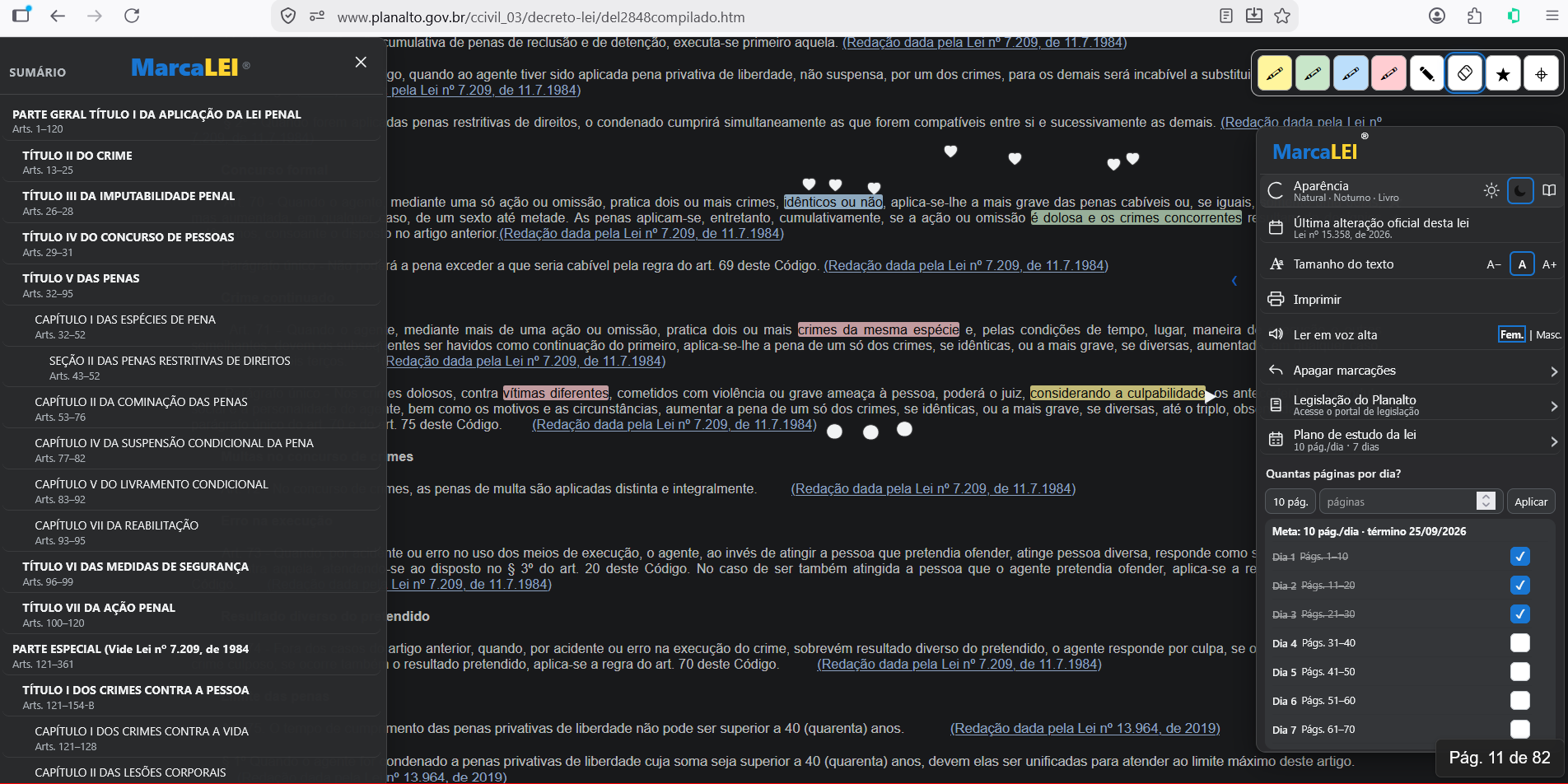 MarcaLEI mostrando os modos de aparência e o plano de estudo da lei